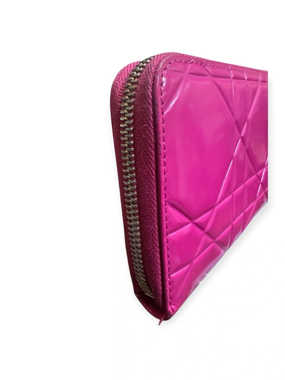 Christian Dior Cannage Patent Leather Zip Around Wallet